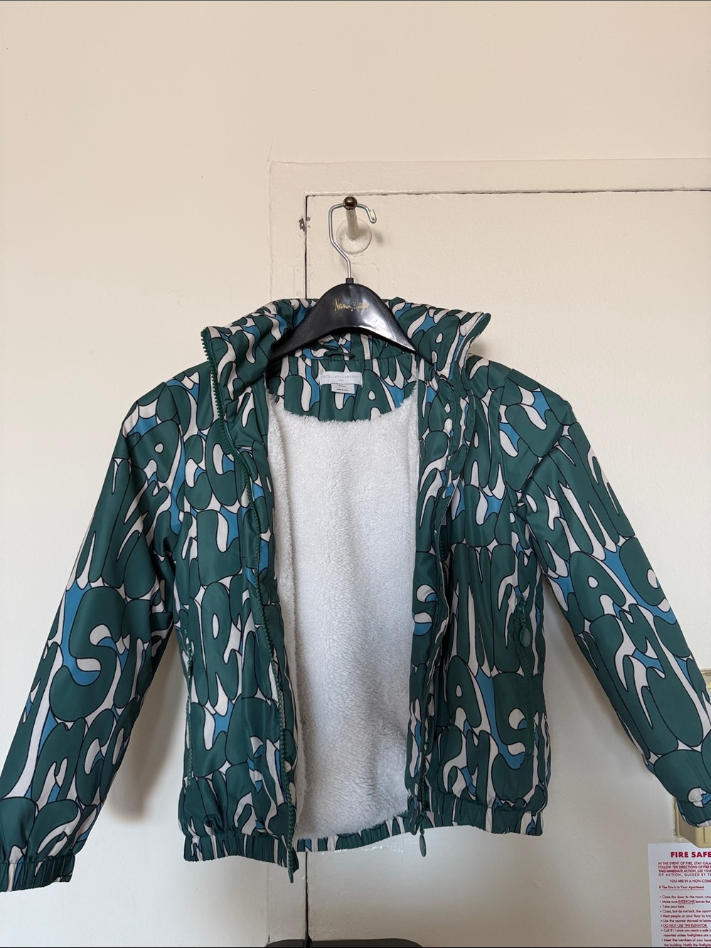 Stella McCartney Kids Green Abstract Print Hooded Puffer Jacket